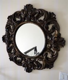 Mid Century Round Hall Mirror With Beveled Glass, 38" x 38"