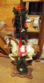 Painted Metal Christmas Carousel Horse With Stand, 54" Tall