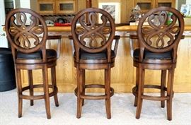 48" Laurel Arm Bar Stools With Leather Swivel Seats And Brass Accents, Qty 3
