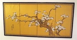 Oriental Hand Painted Fabric Wall Art, 35" x 70"