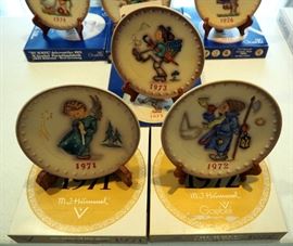 Authentic M.J. Hummel Collectable Annual Plates Including 1971 Plate Of the Year, 1972 And 1973 Annual Plates With Wood Plate Stands Qty 3