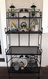 Metal Bakers Rack With 4 Shelves, 65" x 31" x 18", Includes Bird Houses, Lanterns, Wine Bottle Holder And More