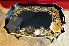 Hand Painted Wood Tray Table Including Coasters, Bird, Bible And More 19" x 34" x 25"