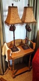 34" Decorative Table Lamps With Fabric And Fringe Shades Includes 31" Wash Stand