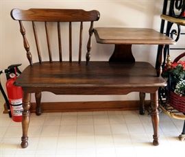 Antique Peg Leg Telephone Table With Seat, 30" x 34" x 16"