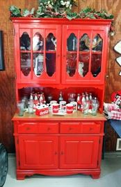 Painted Solid Wood Hutch With Glass Front Cabinet Doors, 2 Drawers And Lower Storage, 71" x 40" x 16"