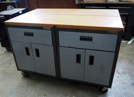 Gladiator By Whirlpool Corporation Diamond Plate Steel Front Rolling, Workbench With 2 Door Cabinet And Drawer, 37.5" x 56.5" x 18" With Bracket Kit