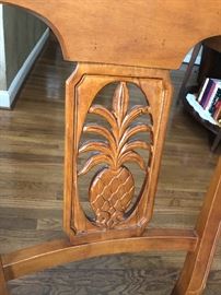 Close-up view of the pineapple motif dining chair