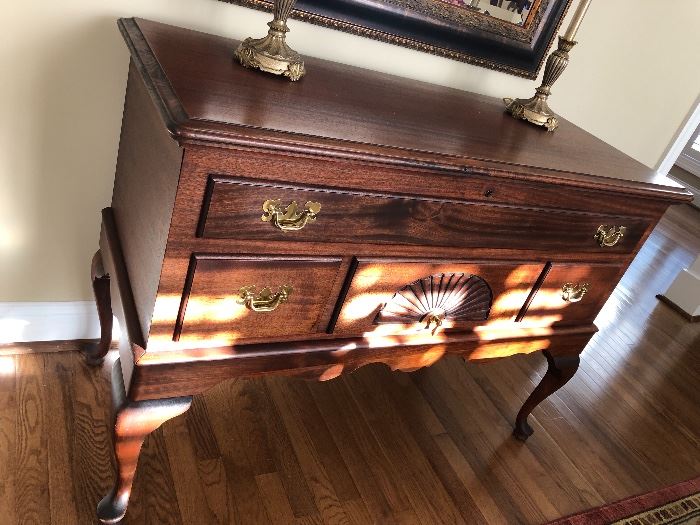 Solid wood blanket chest that could certainly be used as an entryway table $210