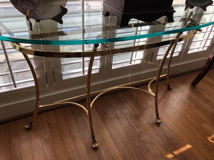 Glass and brass Demi console table $140