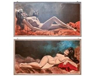 1. Dale Rayburn Two 2 Acrylic on Canvas Reclining Nudes