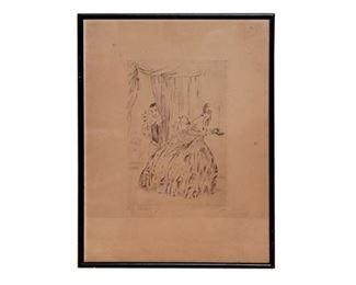 55. Lovely Vintage Etching of Flirtatious Scene