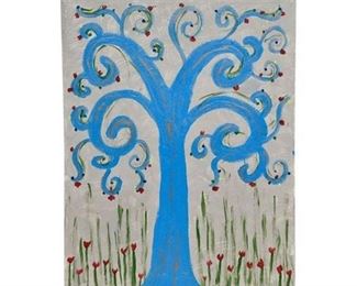 56. Whimsical acrylic on canvas of Tree with flowers
