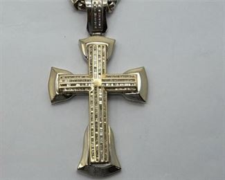 61. Large 14k white gold diamond cross
