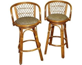 75. 2 cushioned rattan bar stools