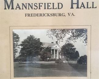Antique Framed Picture of Mannsfield Hall, Fredericksburg, Va.