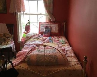 Lovely Antique Iron Bed.Quilts.
