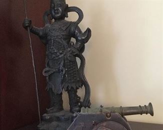 Wooden Cannon, Bronze Figurine.