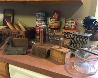 Antique & Vintage Kitchen Items. Butter Molds, Coffee Tins Toaster,etc...