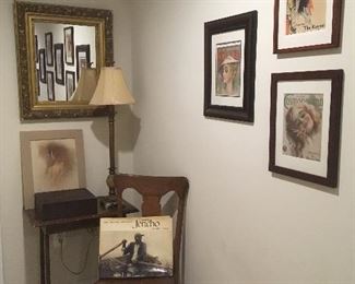 Mirror, Chair,Table,Prints,Lamp.