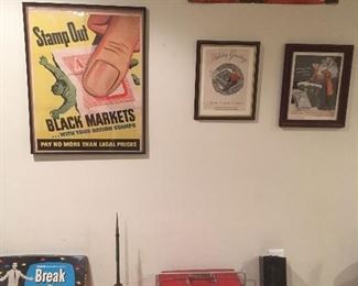 Antique Advertising, Coca Cola Cooler, Antique lighting rod.