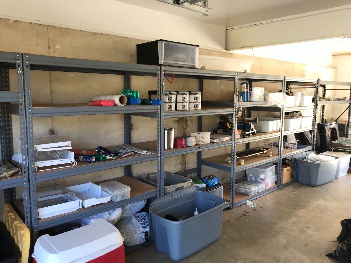 Several metal shelves