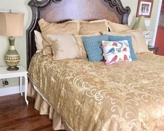 King size headboard & linens (mattress & boxspring not included)