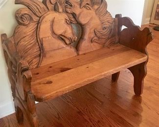 Carved horse bench 