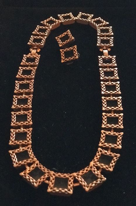 Large Renoir signed 50's Modernist copper necklace, earrings