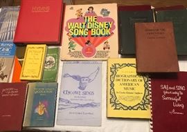 Lots of sheet music and music books, history of music, hymnals and song books