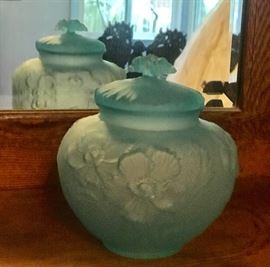 large satin glass Victorian covered jar