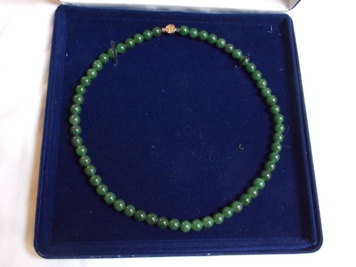 Jade Necklace w/ 14 k Clasp