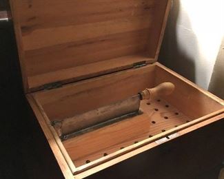 Antique sugar box with cutter, dovetailed case
