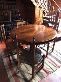 Tilt top tea table, 4 different forms of Shaker chairs