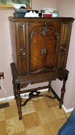 art deco walnut radio cabinet, now used as a cellarette