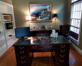 Office desk & credenza by Hooker.  Desk measures 66" long x 32" deep. Credenza measures 72" long x 20" deep.