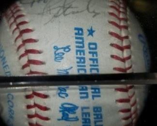 Autographed Ball.......Billy Martin, Rickey Henderson....loads we can't make out.   Possibly 1982 Oakland A's team ball