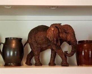 Pottery and carved elephant