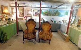 DSCN0177 JPG - Two large antique spoon back chairs amid antique, vintage and collectible estate sale items