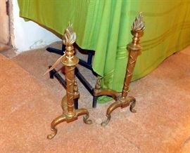 DSCN0215 JPG - Antique pair of brass andirons, an estate sale item