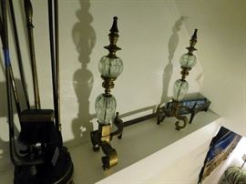 DSCN0219 JPG - Vintage and collectible pair of St Clair, paperweight and brass andirons and accessories, estate sale items