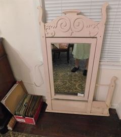 DSCN0221 JPG - Antique mirror and box of  vintage and collectible assorted USA state license plates. Estate sale items