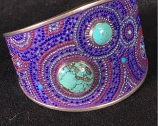 Ch001 Sterling  Turquoise Cuff Mosaic