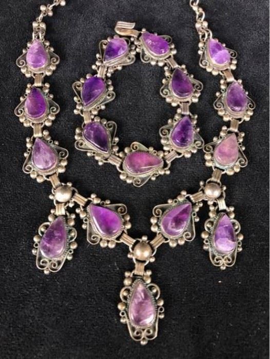 Jc013 AJM Sterling Amethyst Necklace  Bracelet