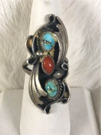Jc018 Thomas J Turquoise Coral  Silver Ring