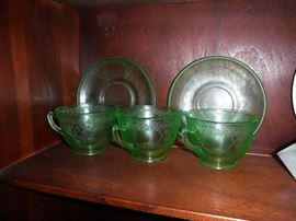 Georgian green Lovebirds Depression glass