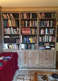 the book shelves in the library/den