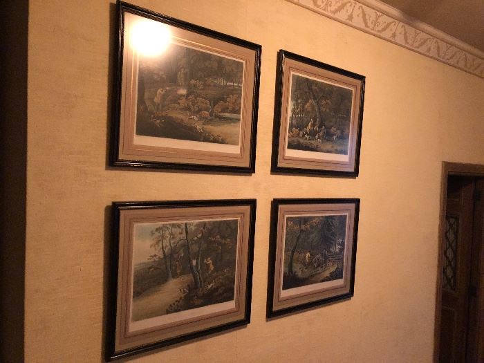 set of 4 Antique hunt prints