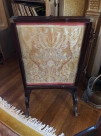 Antique fire screen with tapestry cloth