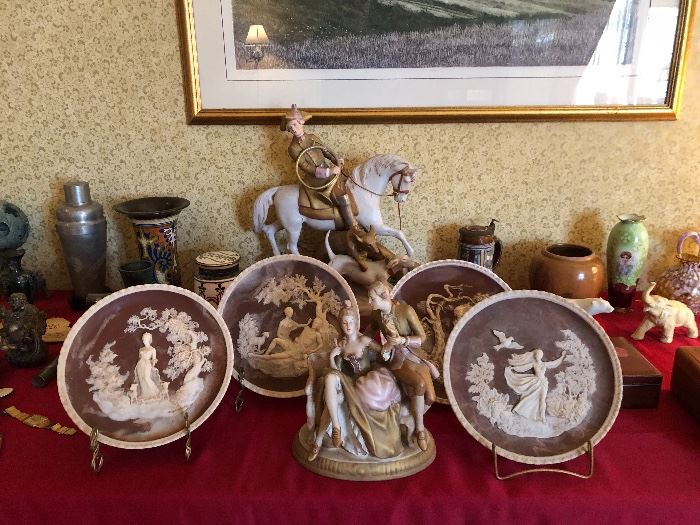 Royal Dux figures & Incolay plates
